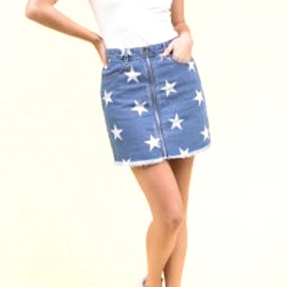 Star Print Denim Mini Skirt